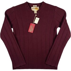 New Abercrombie & Fitch Wool Blend Sweater Mens L Muscle V-Neck Ribbed Burgundy